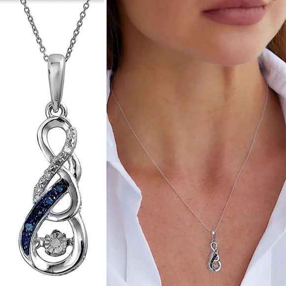 Savvy Cie Jewels Blue & White Diamond 0.10tcw Infinity Dancing Pendant Necklace - Picture 1 of 9